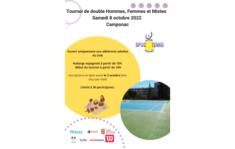 SAMEDI 8 OCTOBRE 2022: TOURNOI DOUBLE HOMMES/FEMMES et MIXTES